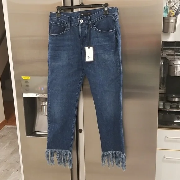 💕3x1💕 Straight Crop Fringe Jean Button Fly High Waisted Cropped ~ Lima 27 NWT